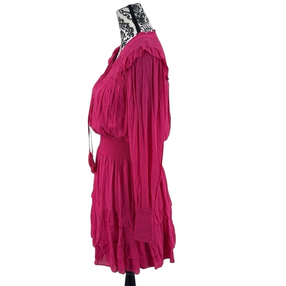 Allison New York Hot Pink Smocked Ruffle Mini Dress Women’s M – Boho Cottagecore - Picture 10 of 13